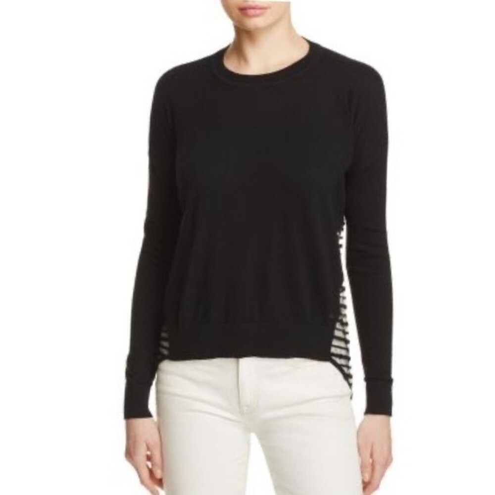 One Grey Day Silk Blend Sheer Hem Round Neck Sweater in Black S NWOT